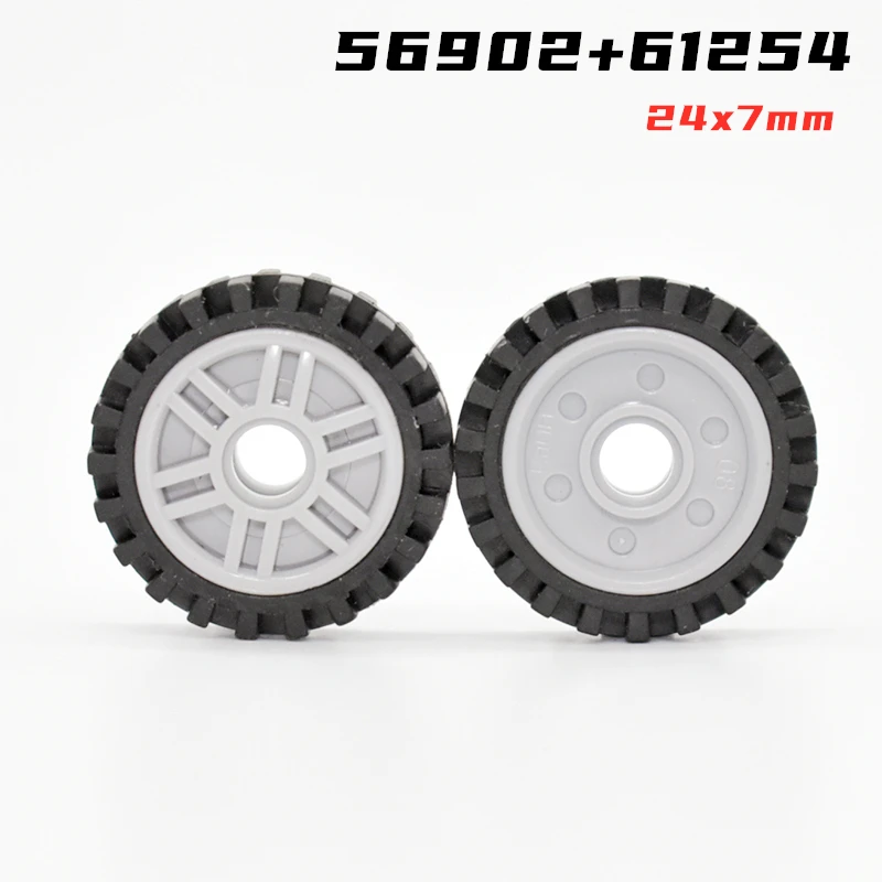 Rainbow Pig MOC  Wheel 56902+ 61254 Tire 24mm x 7mm High-Tech Building Blocks Parts DIY Construction Christmas Gift Toys