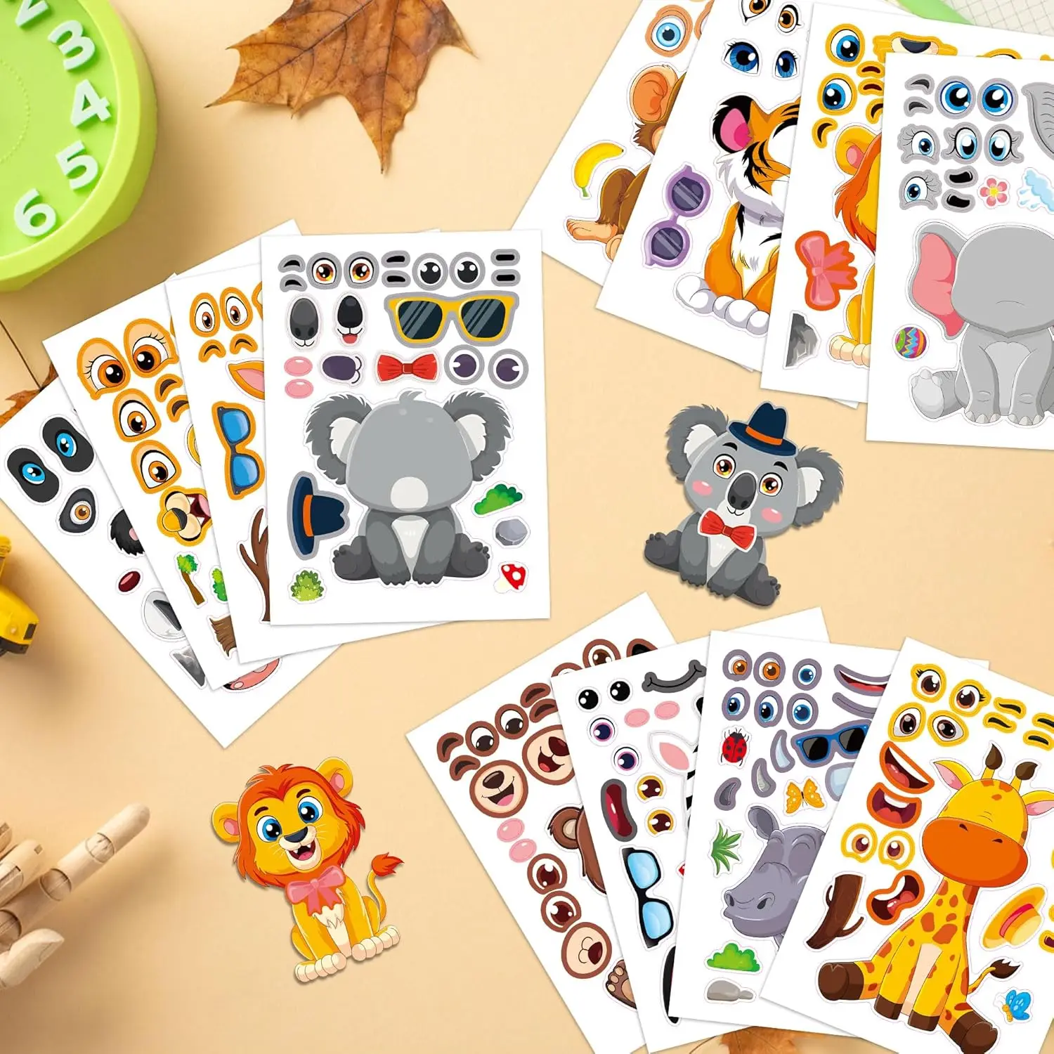 12/24Sheets Make Your Own Animal StickersTiger Giraffe Mix Match Sticker Party Games Wild Farm Animal DIY Crafts For Birthday Pa