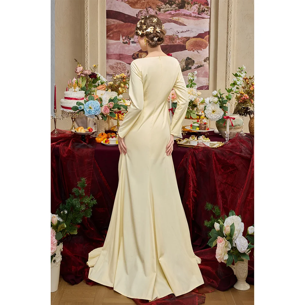 فساتين سهرة طويلة برقبة قارب مخصصة أنيقة للمناسبات الرسمية فساتين حفلات بأكمام طويلة 2025 طول الأرض فساتين لحضور الحفلات الموسيقية #2