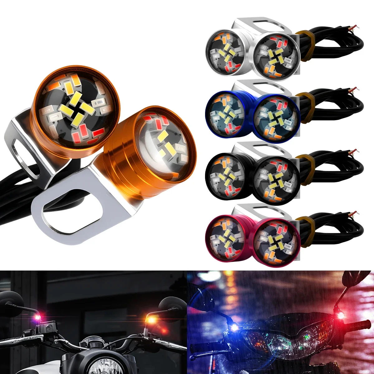 

2 шт. светодиодный стробоскоп для мотоцикла, супер яркий прожектор, RGB цветной предупреждающий указатель поворота, вспомогательные аксессуары для мотоциклов
