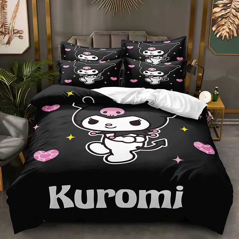 

Cartoon Sanrio Kuromi Series Duvet Cover Sanding Kit Digital Printing Cartoon Anime Cute Bed Home Two-piece Set Three-piece Set
