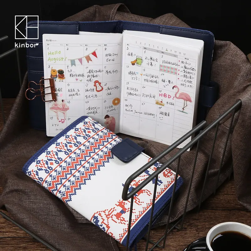 Kinbor สมุดโน๊ตแบบถือ,A6ผ้านิ่มพิมพ์ลาย Tassel Hand Book Schedule Book สมุดบันทึกและสมุดบันทึก