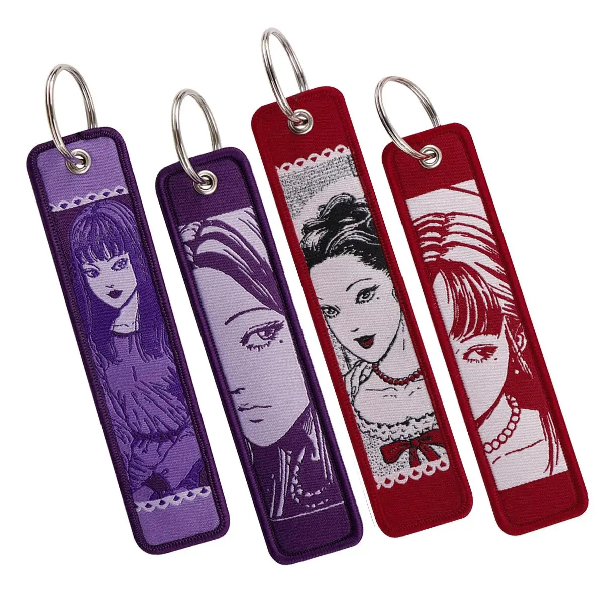Horror Anime Mädchen Stickerei Schlüssel Tag Manga Schlüsselanhänger Für Frauen Männer Auto Motorräder Zubehör Schlüsselring Halter Urlaub Geschenke