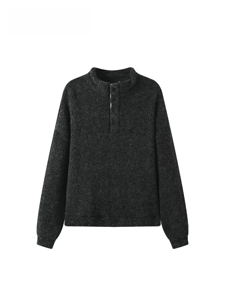 

Casual Large Size Knitwear Long Sve Stand Collar Women's Autumn Loose Versatile Top for Plump Sister Comfortable Faion