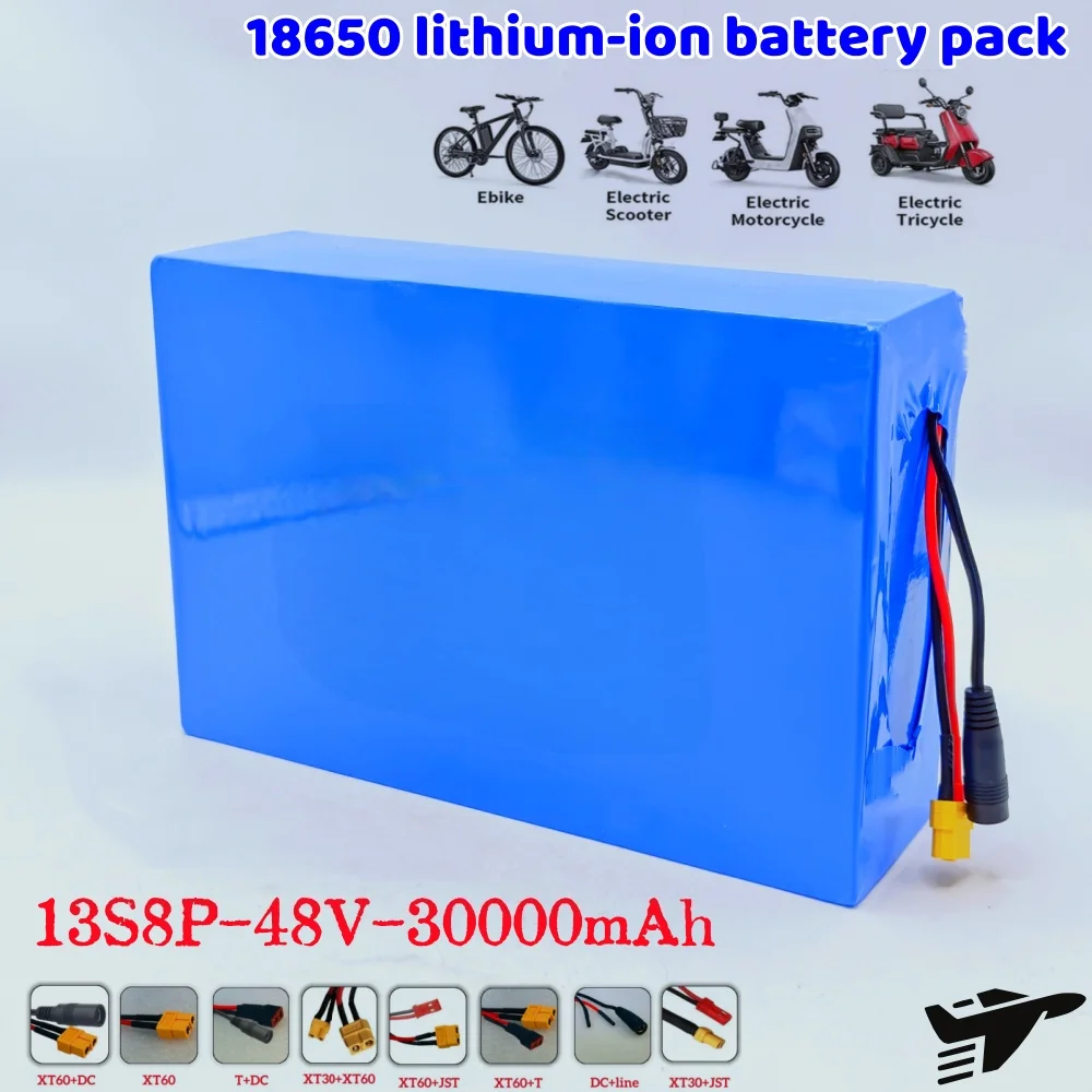

18650 13S8P battery 48V 30000mAh large capacity lithium battery 2000W electric bicycle battery 50A with BMS+54.6V 2A charger