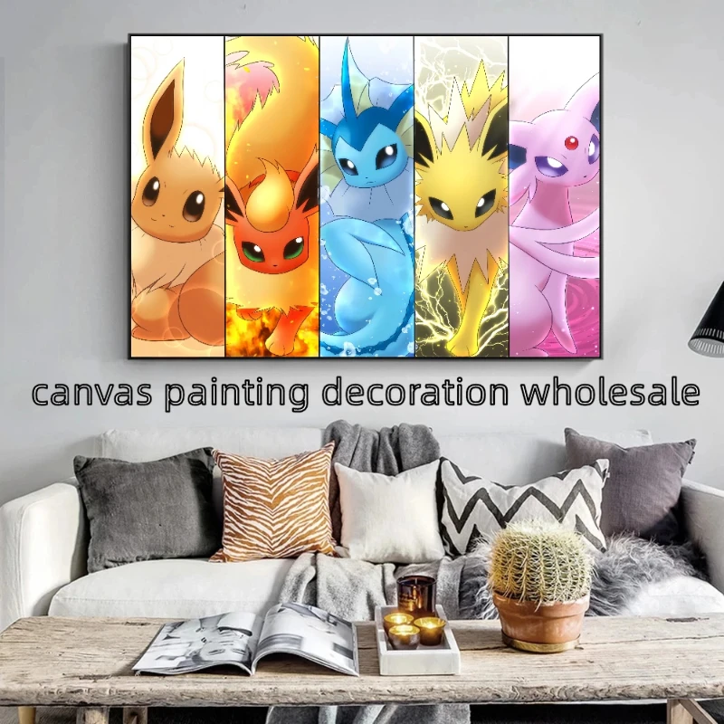 Anime Pokemon Pikachu Charizard Bulbasaur Poster HD Canvas Painting Living Room Children's Bedroom Wall Mural Decoration