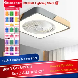 Round Quad Bedroom Ceiling Fan Low Floor Simple Wood Japaness Style Design Led Fans Lamp 110V 220V APP Remote Control Smart Fans