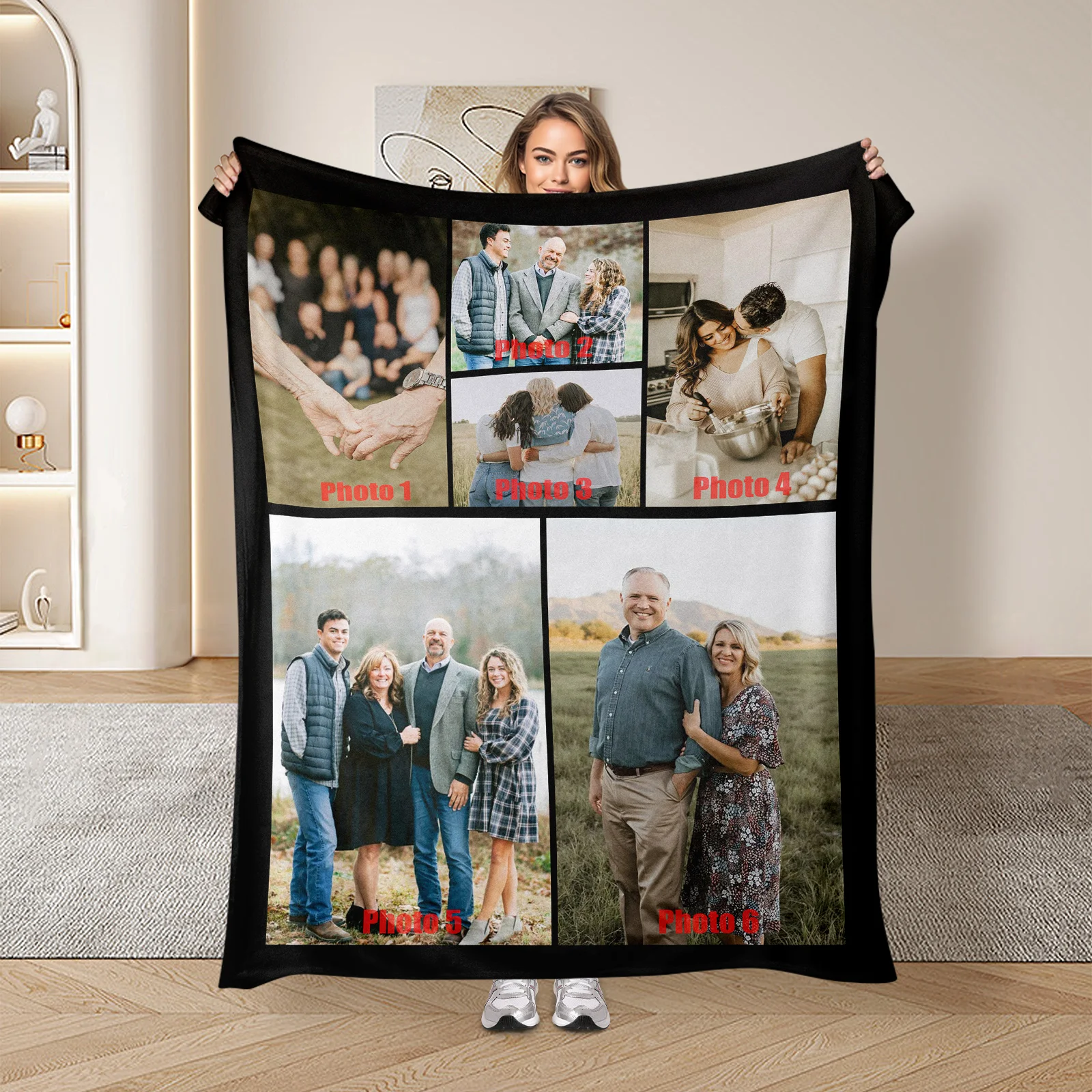 

Custom Photo Text Black Themed Keepsake Blanket For Family Friends Gifts And Lasting Memories Together