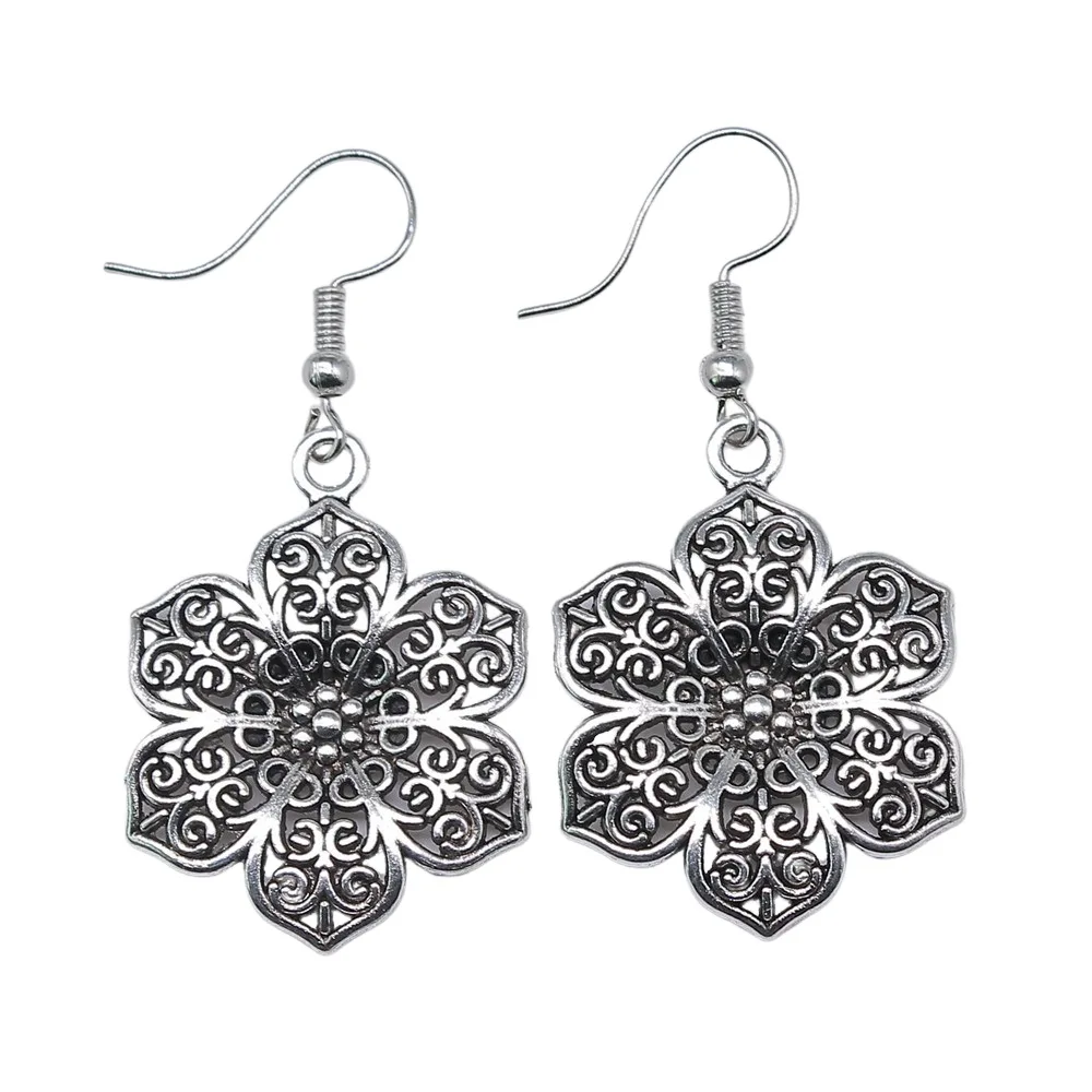 Women Vintage Drop Earrings Fashion Handmade Simple Design 2 Colors Flowers Pendant Earrings