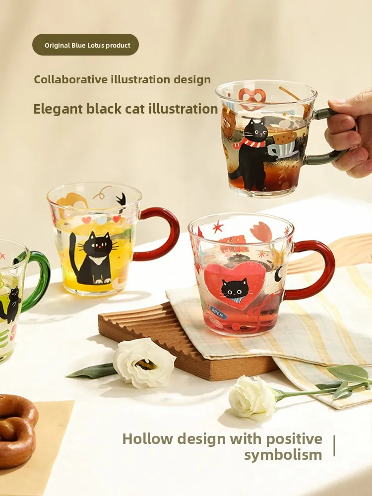 ブルーロータス高ホウケイ酸ガラスコーヒーカップ女性のマークカップオフィス朝食カップ耐熱性高美的価値