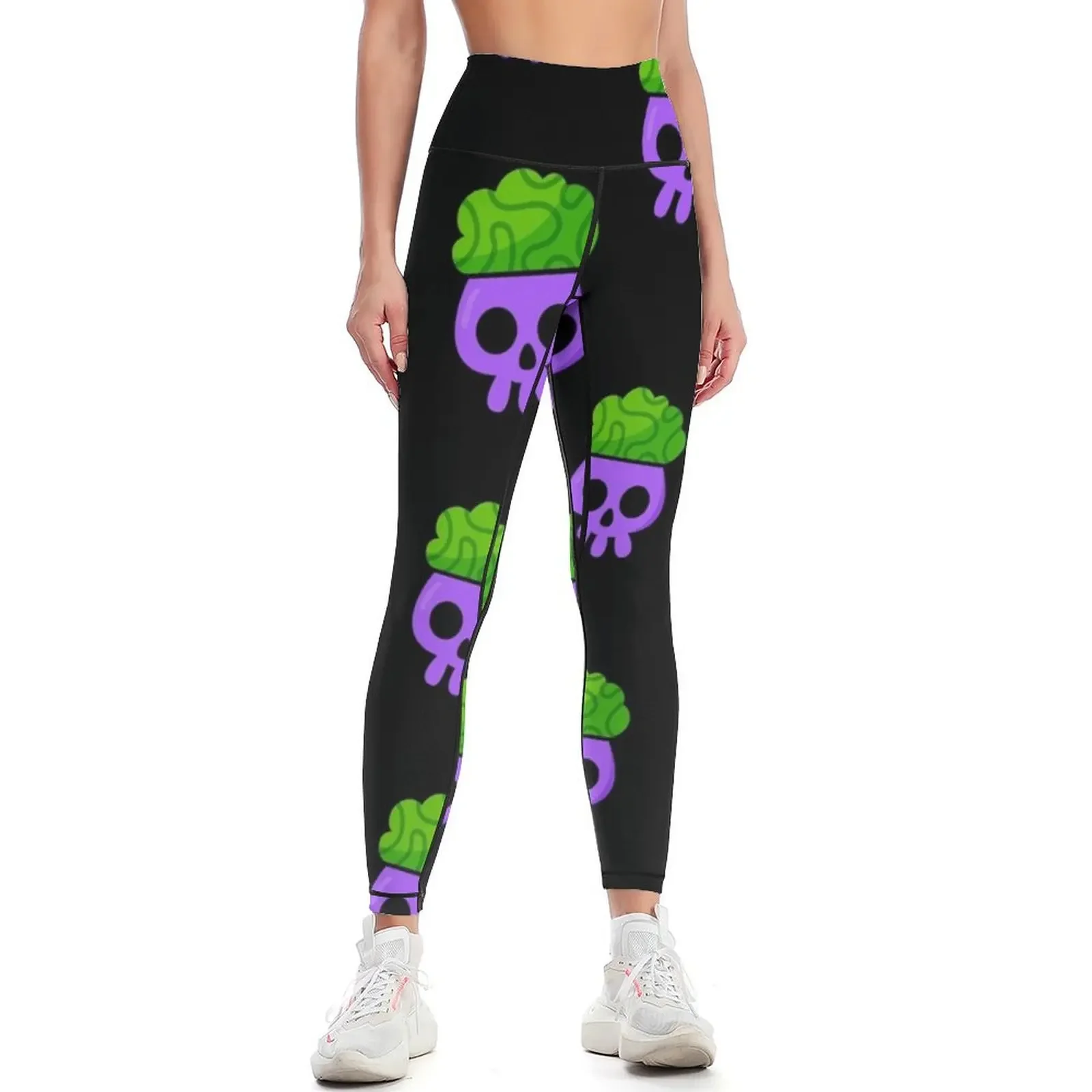 

Cute Halloween Zombie Skull Seamless Pattern Black Leggings workout clothes for Women's push up Women's sports Womens Leggings