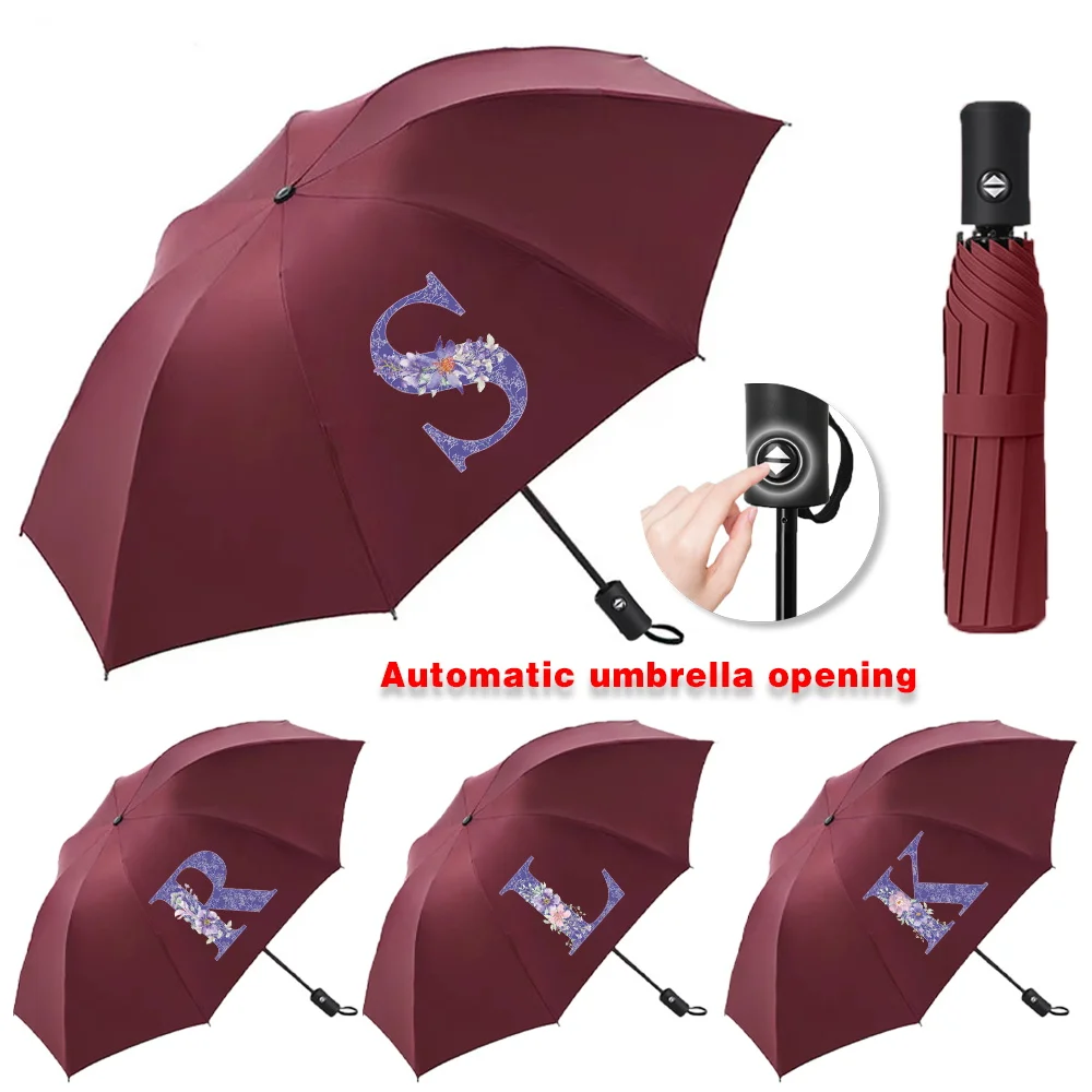 UV Fully Automatic Sun Rain Umbrellas Collapsible Protection Windproof Compact Travel Essentials Purple Flower