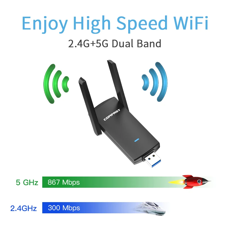 2 in 1 USB 3.0 Adaptador WiFi Bluetooth Adapter 1300Mbps Antena Para PC 2.4/5Ghz Network card Receiver AC1300 WiFi 5 Dongle