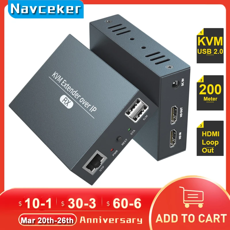 2023 Navceker HDMI KVM Extender Over IP RJ45 Ethernet Network KVM Extender USB HDMI 200M Over UTP/STP KVM Extender CAT5 CAT6