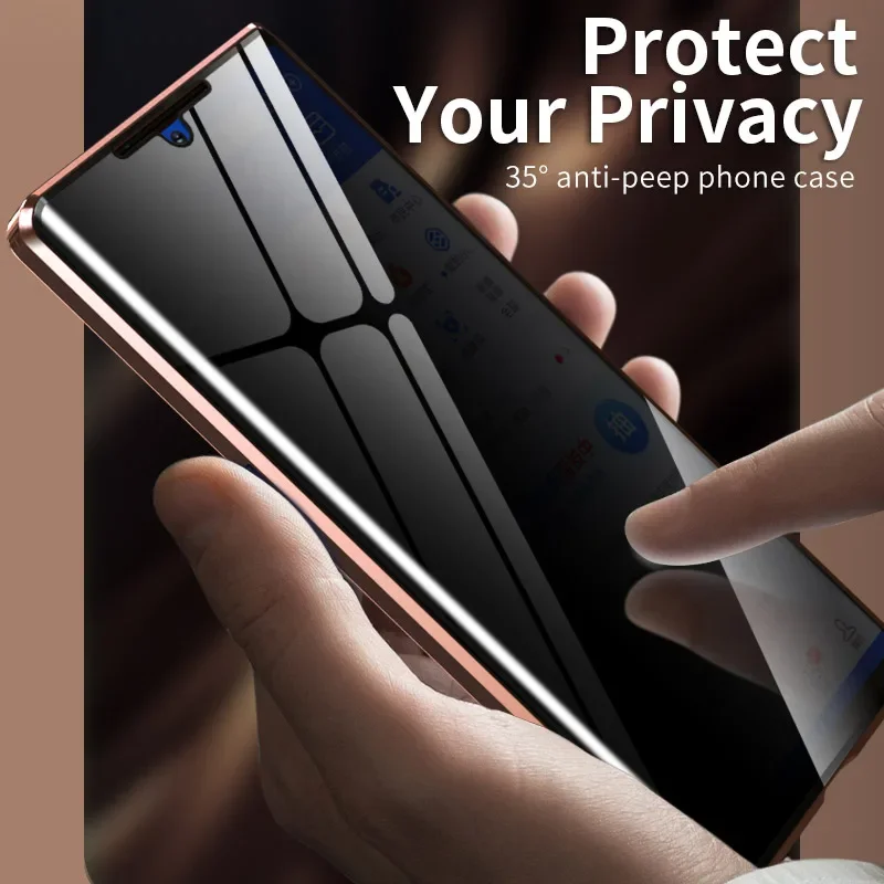 

Privacy Anti-peeping magnetic case for Samsung Galaxy S24 S23 Ultra S22 Note 20 S21 Plus S20 FE metal bumper screen glass cover