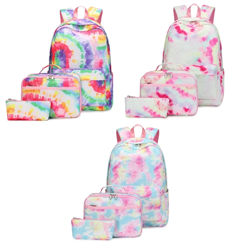 Plecak szkolny z torba śniadaniowa piórnik dla nastoletnie dziewczyny kilka kieszeni tornister śliczny plecak studencki Tie Dye Book Drop Shipping