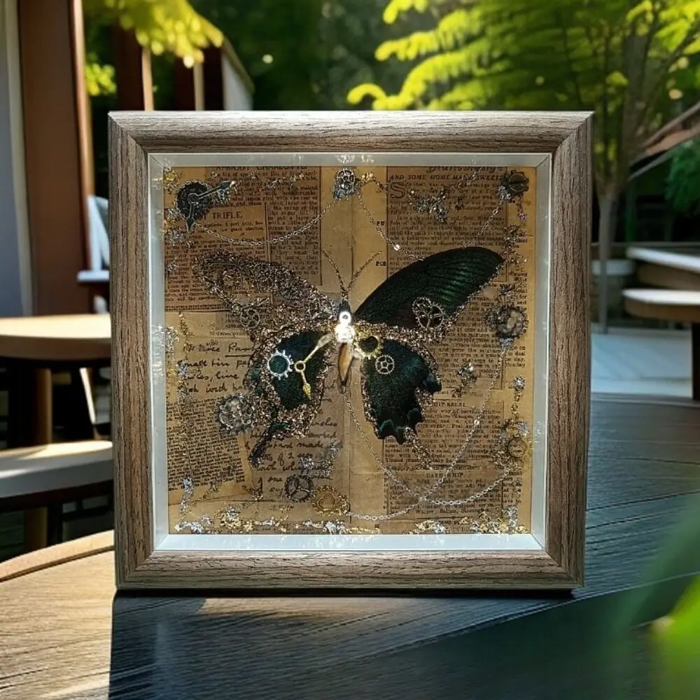 إطار عينة الفراشة الحقيقية Steampunk DIY طقم الحرف اليدوية هدية عيد الميلاد الفريدة للرجال/النساء ديكور المنزل عرض الفن