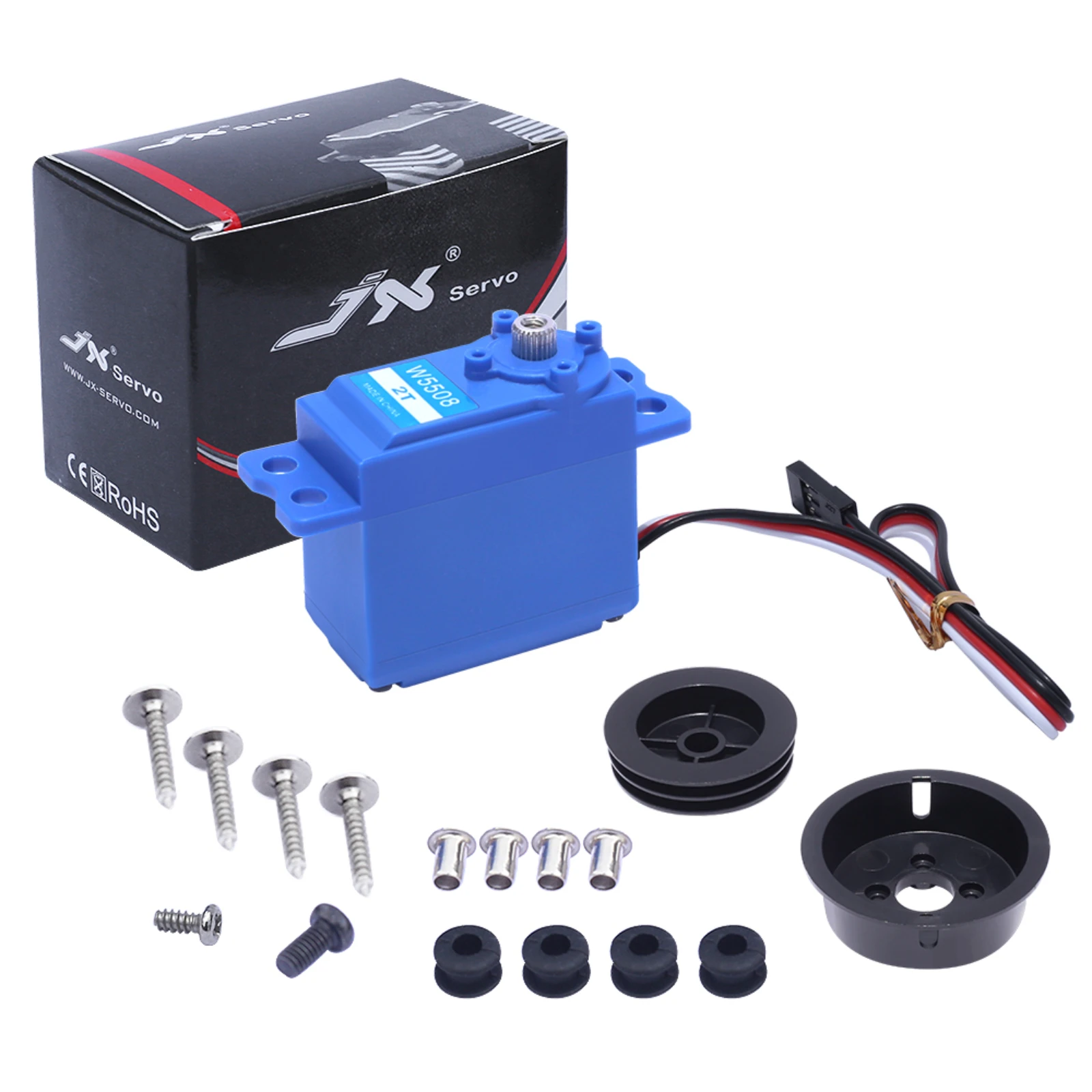 JX W5508-2T 8KG 0.4sec Verricello a vela ad alta velocità Servo digitale Metal Gear Sterzo standard da 360 gradi per barca da competizione Rc