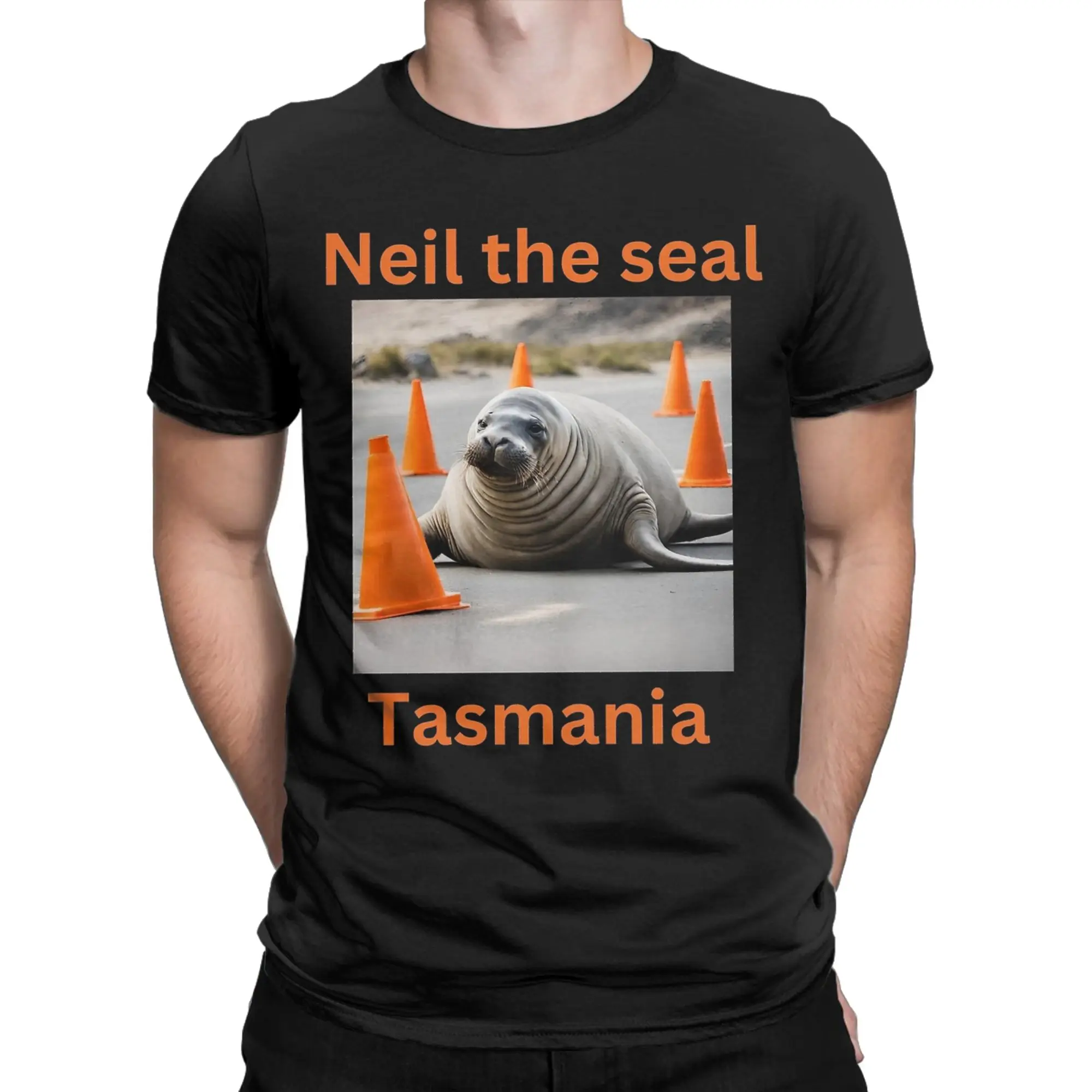 Funny Tasmania's Neil the Seal T-Shirts Men Round Collar 100% Cotton T Shirts  Short Sleeve Tee Shirt Plus Size Clothing