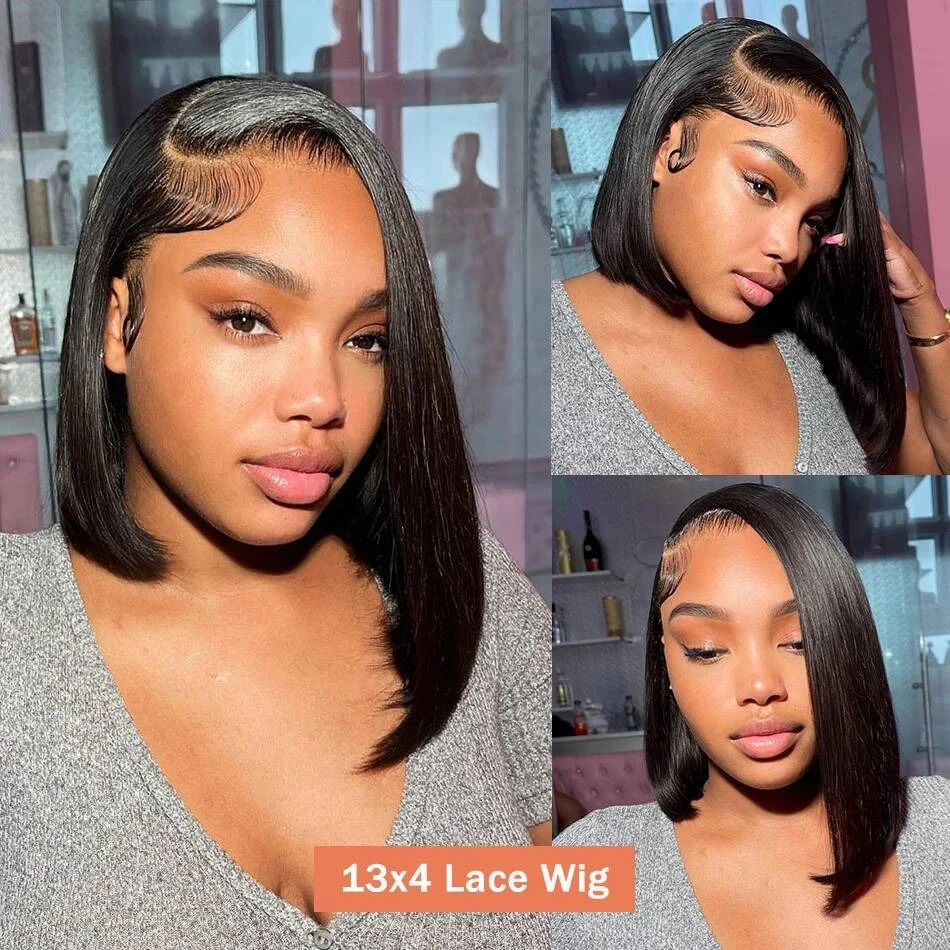 

Pre Plucked Human Hair Bob Wig 13X4 Transparent Lace Front 180% Density Straight Wigs Human Hair 8-14 Inch Brazilian Virgin Hair