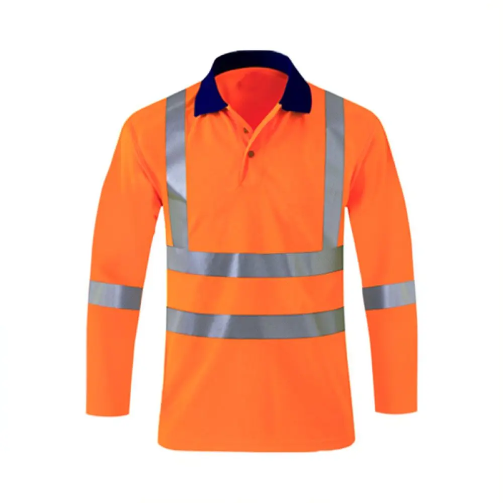 Safety Work Polo Shirt High Visibility Reflective Strip Long Sleeve Apparel For Warehouse Construction Workers Uniform