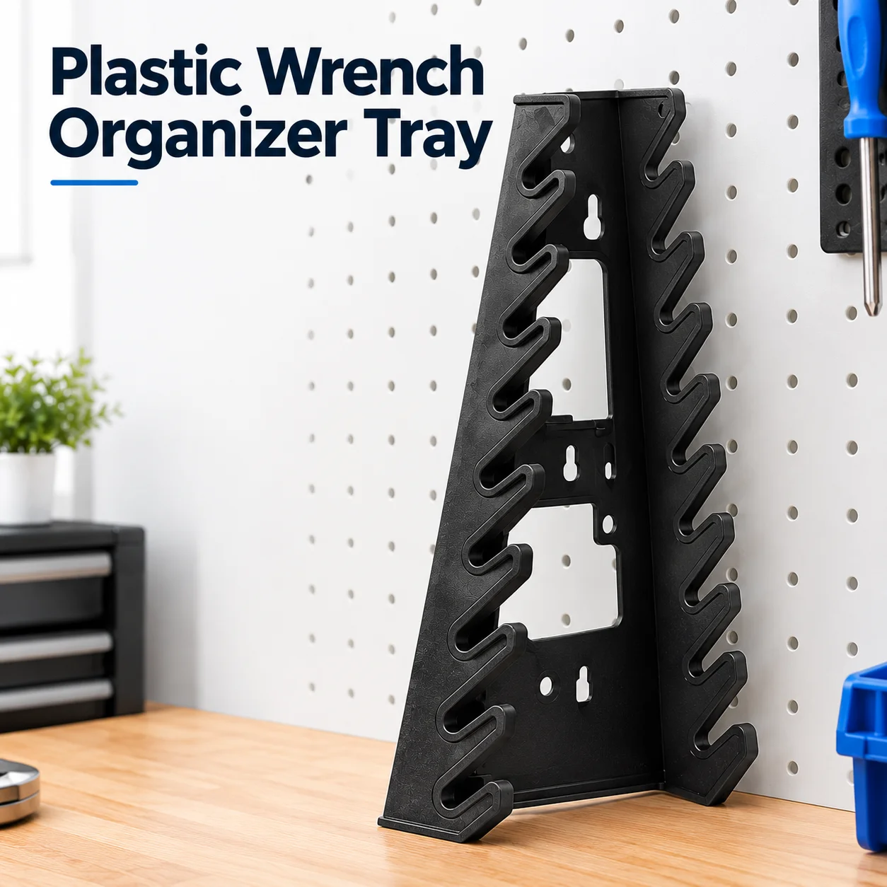 Plastic Wrench Organizer Tray Multi Slot Spanner Holder Rack Standard Storage Sorter Tool Organizer For Wall Pegboard