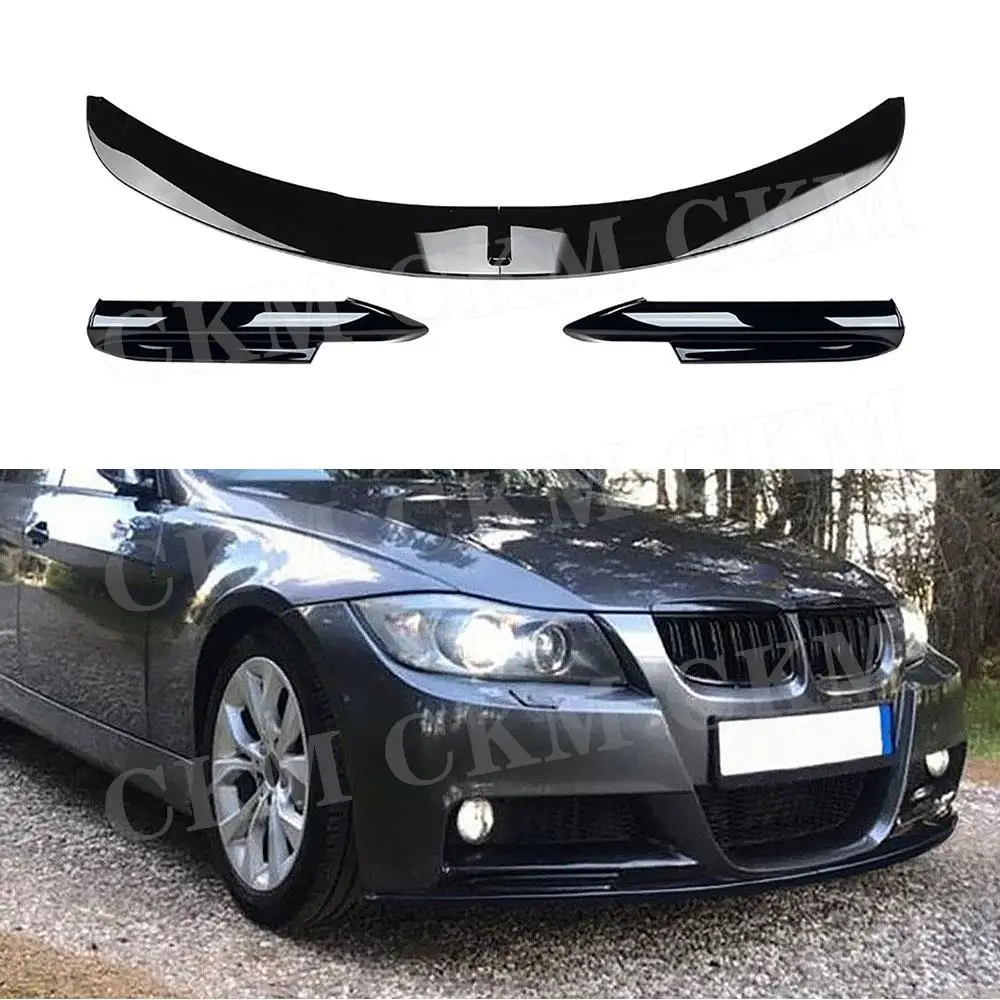 

CKMUUER Car Front Bumper Lip Chin Side Apron Flaps ABS 3Pcs Accessories for BMW 3 Series E90 M Tech Sport 2005 2006 2007 2008