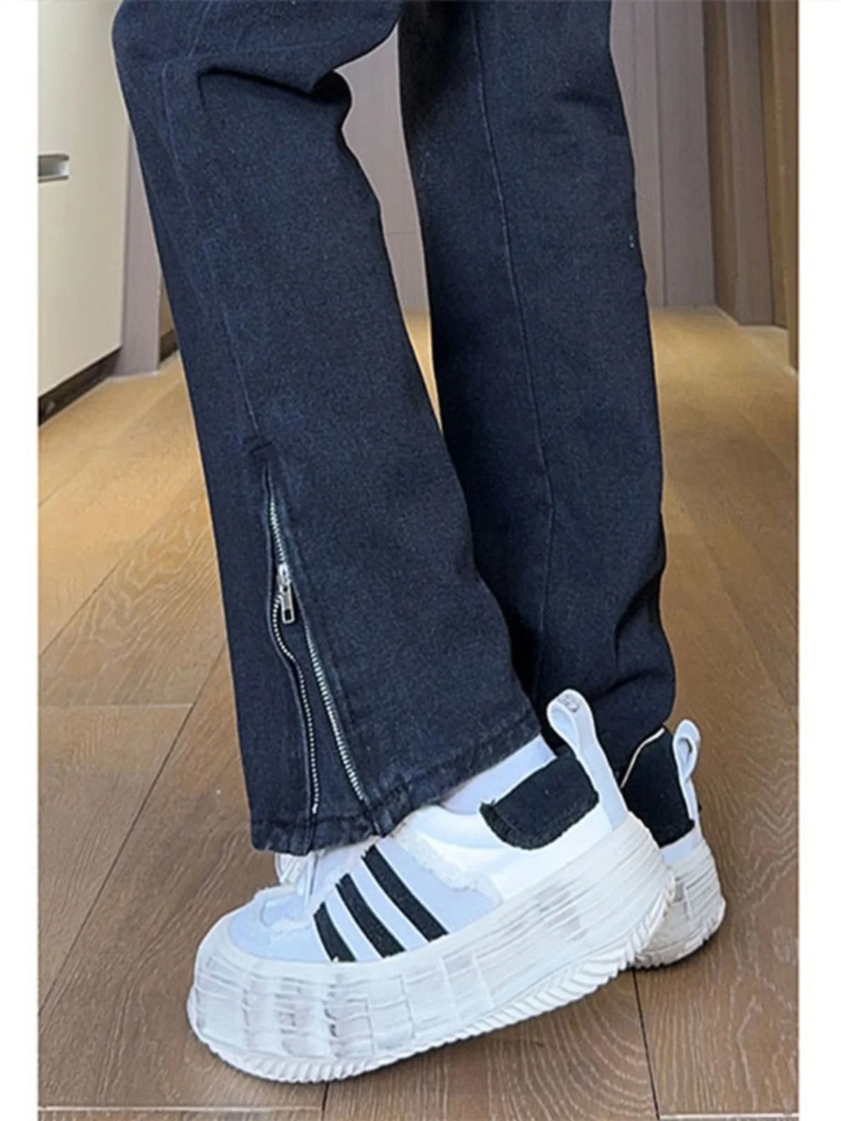 

Мужские джинсы Bla Side Zipper с высокой талией, облегающие, прямого кроя, зауженные, молодежные, модные, из смесового хлопка и полиэстера