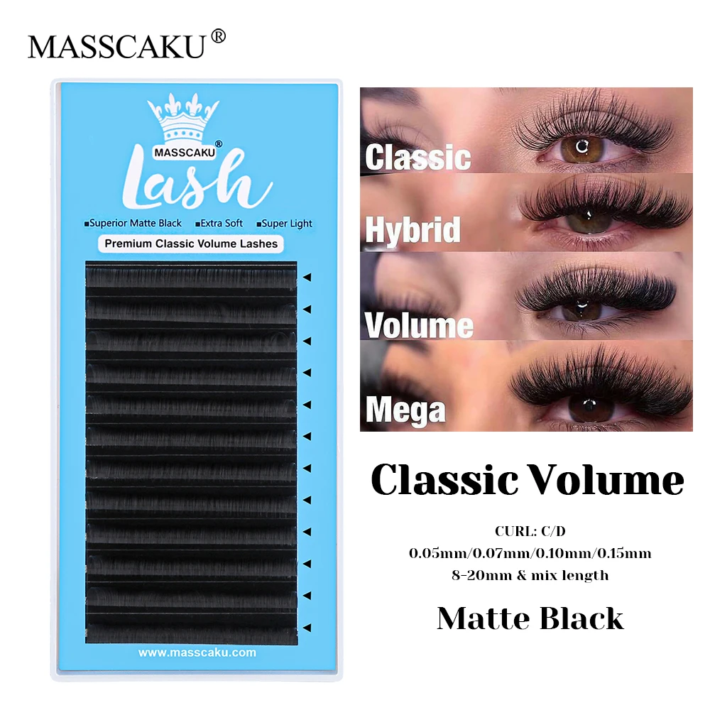 

Hot Sale MASSCAKU C D Curl Wispy Ribbon Classic Regular Eyelash Premium Faux Mink Material Russian Volume Eyelashes Easy to Grip