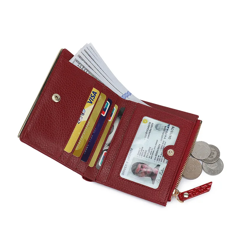 Genuine Leather Wallet for Women Short Bifold Design Multi Card Slots Fashionable PU Card Holder