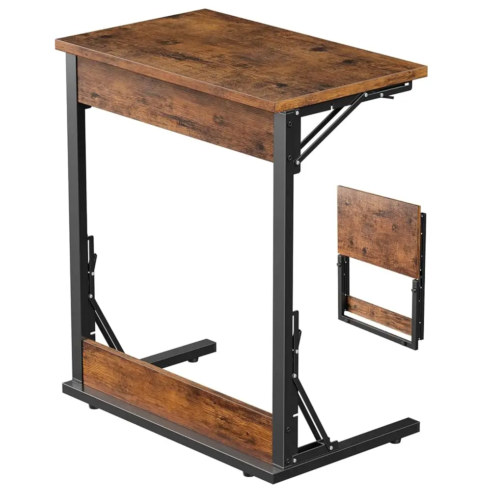 

Folding Tv Tray Table, 24"" Wide C-Shaped End Table For Couches, Small Sofa-Side Laptop Desk With Metal Frame For Living Room,