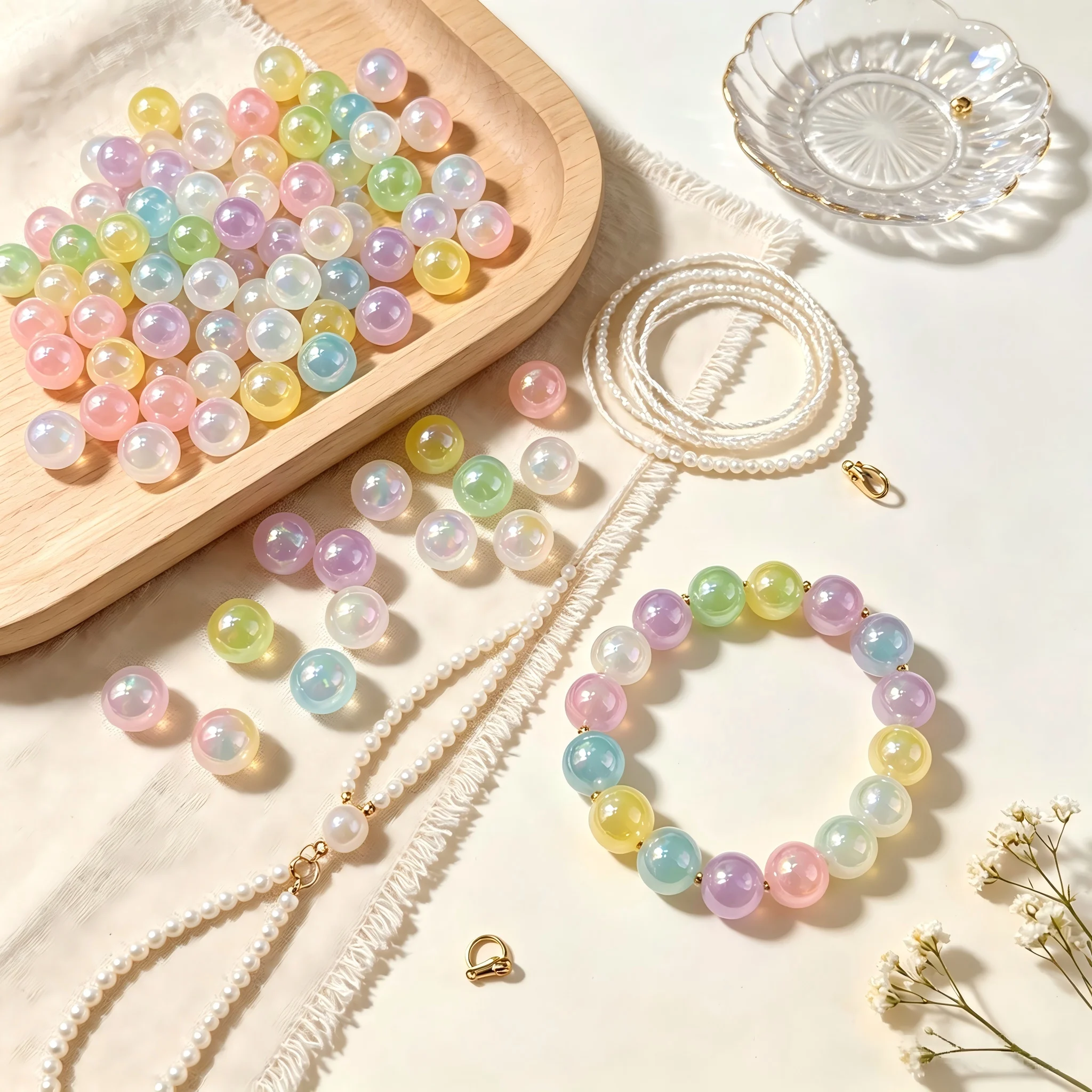 Macaron Pastel Through Hole ABS Imitation Pearls 6-12mm Round Loose Beads DIY Bracelet Necklace Jewelry Craft Supplies