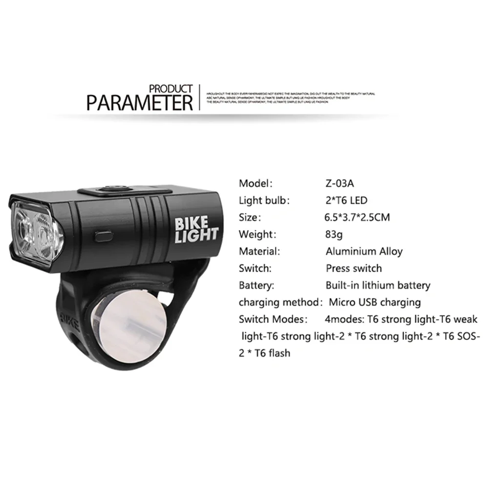 Luz LED T6 para bicicleta de montaña y carretera, linterna frontal recargable por USB, equipo de ciclismo, 10W, 800LM