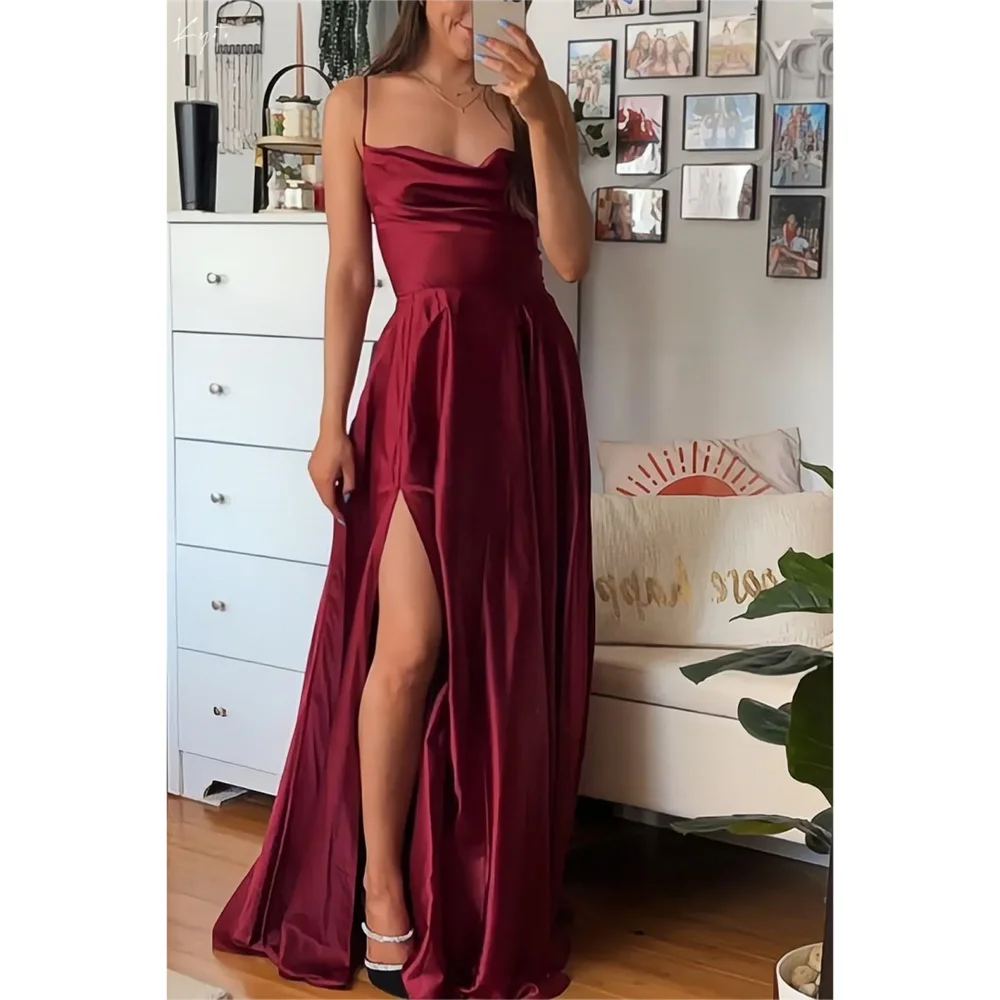 

Kyoto Customize Spaghetti Strap Bridesmaid Dresses Side Split robe mariage invité Lace-Up Sweep Train Wedding Guest Dresses 2025