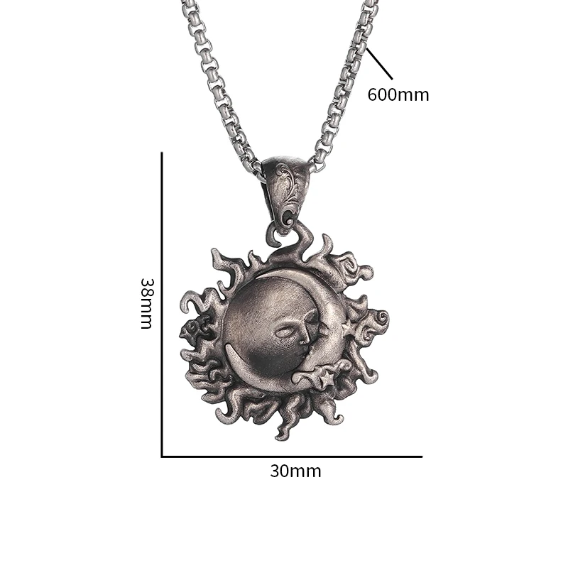 Retro Punk Sun Hugging Moon Round Pendant Necklace Suitable for Men and Women Fashion Trend Couples Commemorative Jewelry Gifts