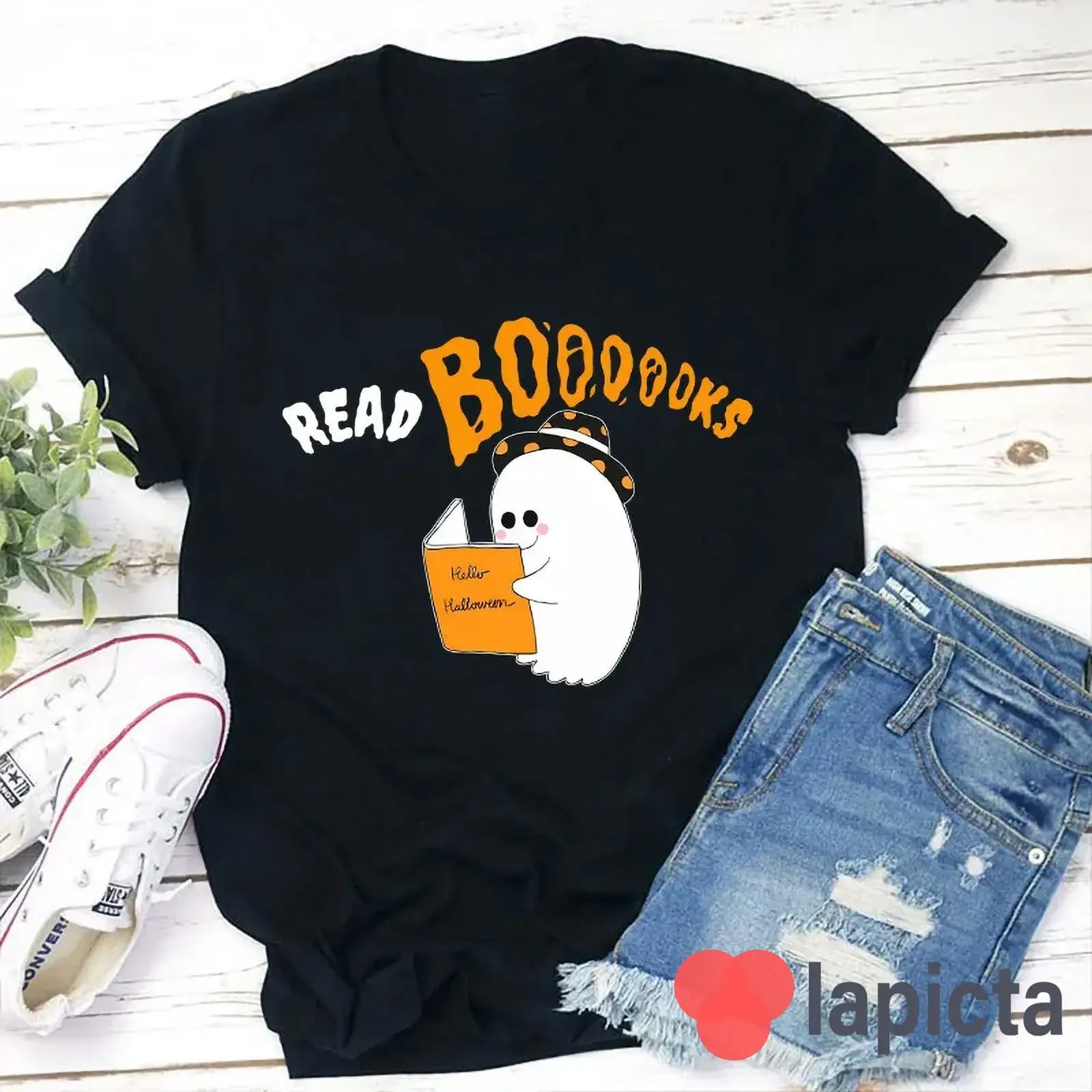 Read Booooks Cute Ghost Reading T Shirt Funny Halloween Book Lover Teacher Spooky Kindergarten  vintage Washed Breathable