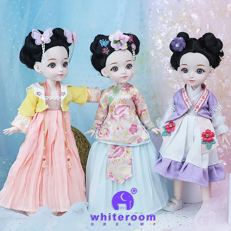 Bjd 1/6 Bjd Doll Blue Eyes Cothes Ancient Chinese Clothing Accessories Dress Smile Princess Girl Body Set Home Furnishings Gift