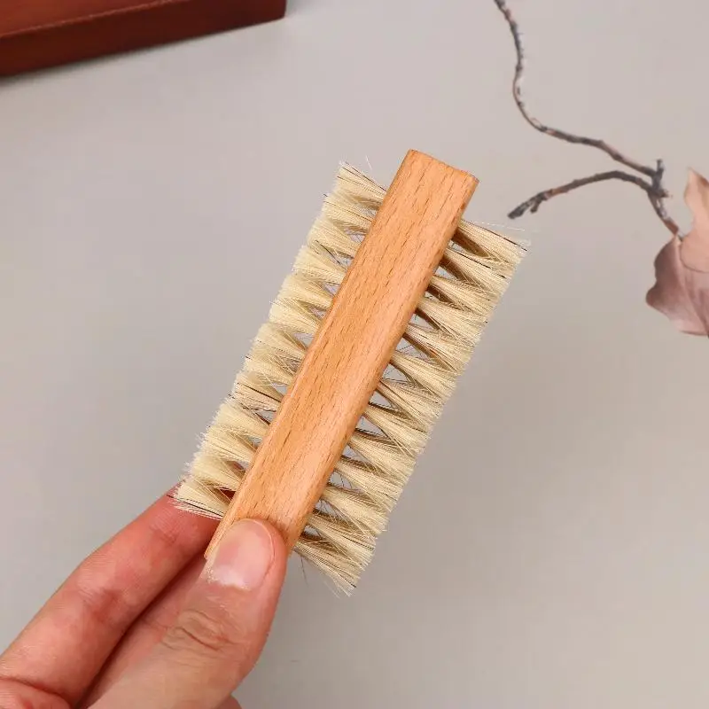 1 pz manicure pedicure manico in legno morbido rimuovere la polvere spazzola per la pulizia delle unghie spazzola per unghie a doppia faccia per la cura delle unghie strumenti per la pulizia