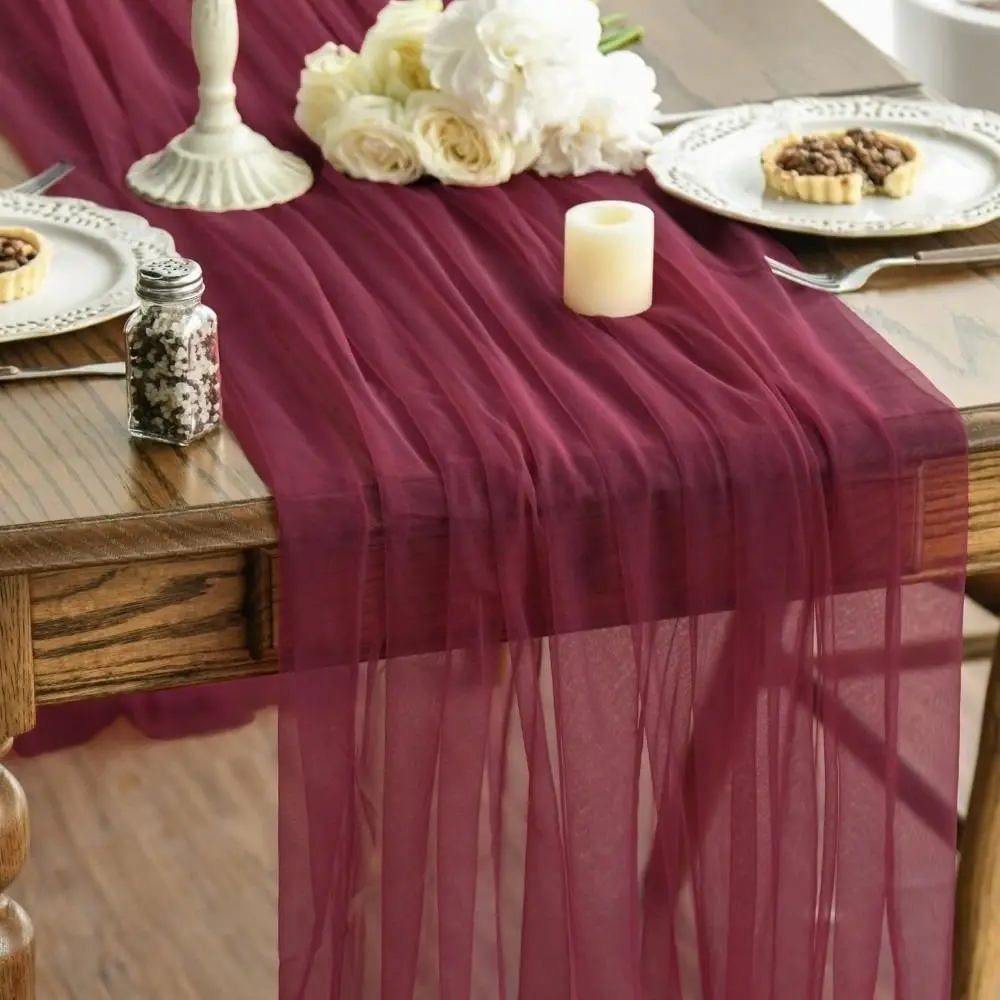 Semi-Sheer Gauze Tulle Sheer Table Runner Boho Rustic Elegant Tulle Gauze Tablecloth DIY Chiffon Table Runner