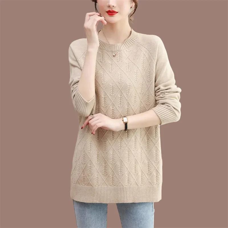 Spring Autumn Casual Sweater Shirt 2024 New Round Collar Loose Women's Clothes Pullover TOP Solid Colour Fashion Knitwear Female