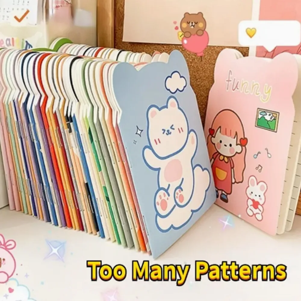 Kawaii Urso Orelha Mini Notepad, Papelaria Notebooks, Forrado Notepad, Pequeno diário dos desenhos animados, Papelaria infantil, 10pcs por pacote