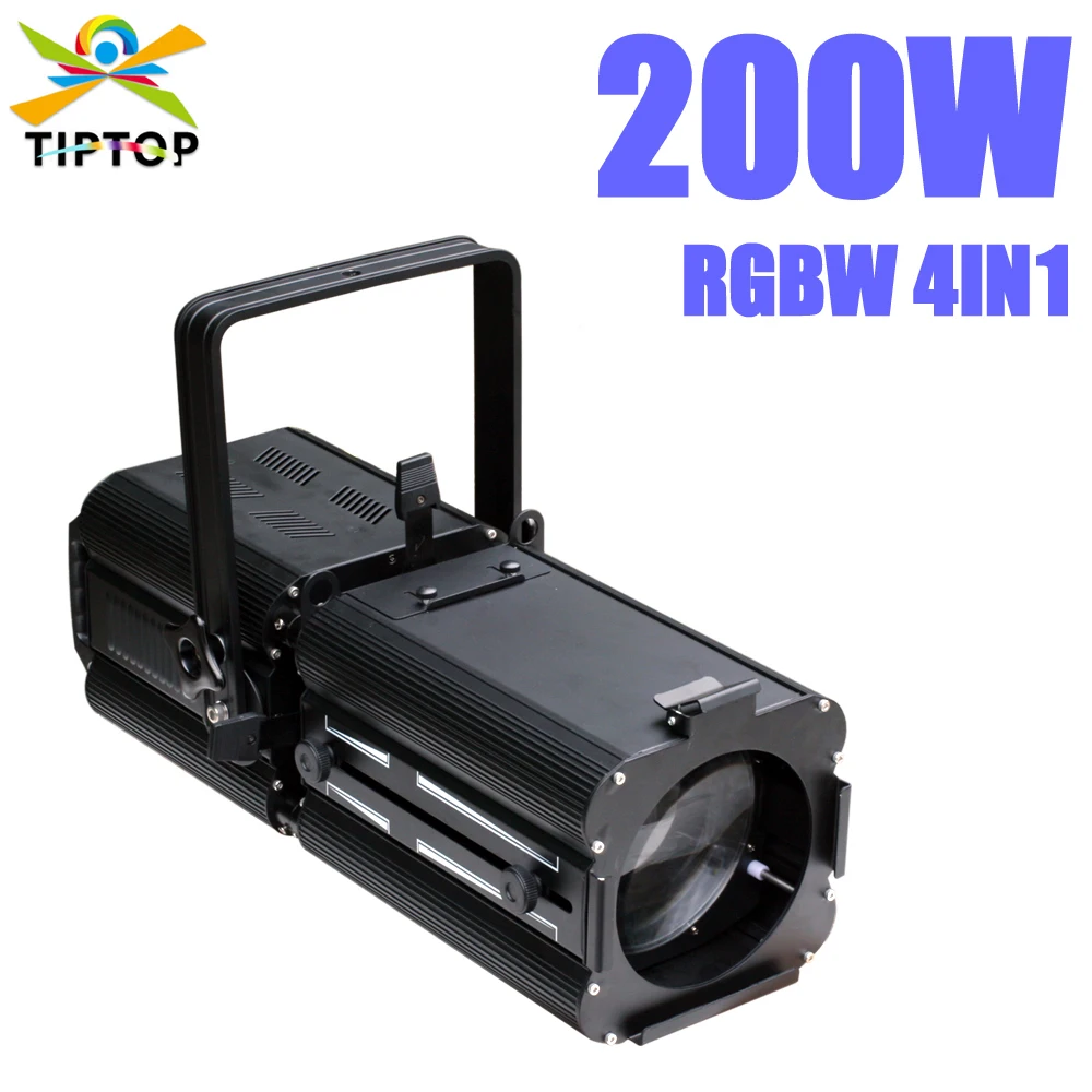 200W RGBW COB 4IN1 Led Profile Zoom Light 17-50 Beam Angle Adjust Aluminum Housing Heat Pipe Cooling Fan System Noise Free