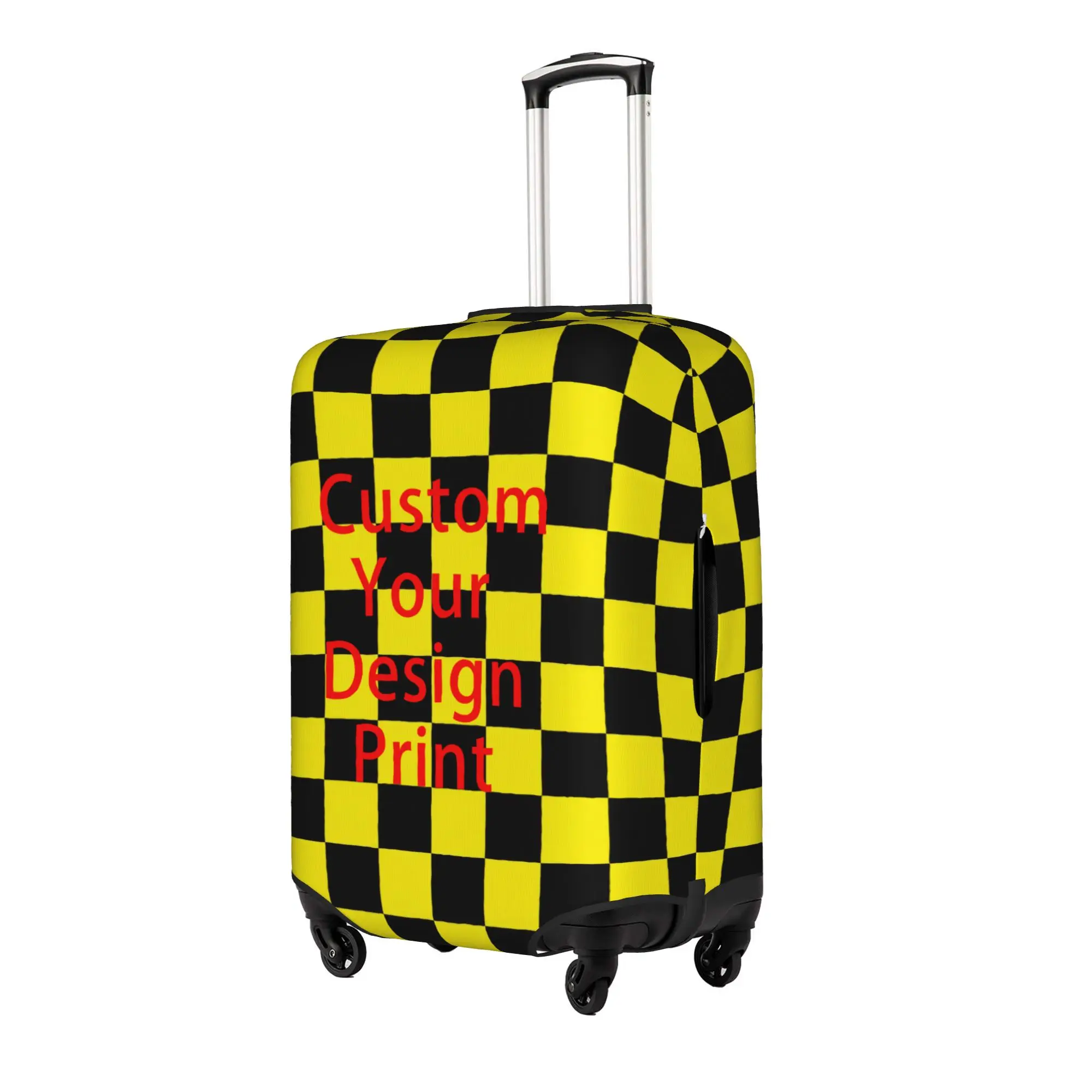 Custom Your Design Black Yellow Checkered Suitcase Cover Elastic Geometric Tartan Plaid Travel Luggage Covers for 18-32 inch