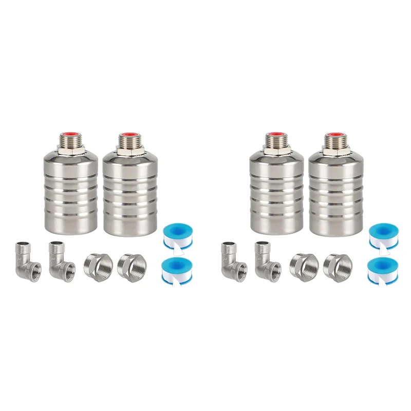 M12K-4 Pack 1/2Inch 3/4Inch Auto Fill Shut Off Water Tank Float Valve, 304 Stainless Steel Water Level Control Valve