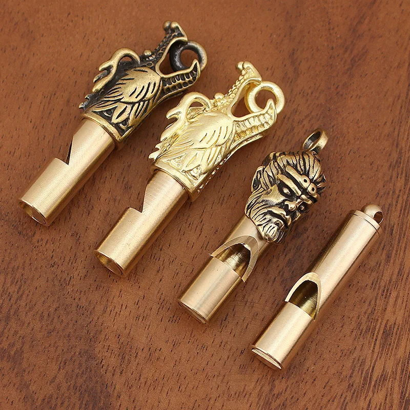 1Pc Brass Whistle Keychain Chinese Dragon Great Sage Glossy Bamboo Joint Metal Copper Whistles Outdoor Sports SOS Survival