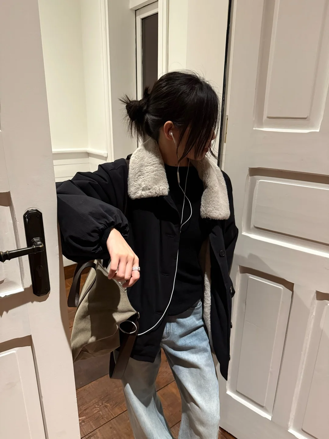 

Thiened Rabbit Fur Collar Cotton Jaet Women's Warm Coat Soft Inner High Quali Button up Long Sve Regular Fit Coat