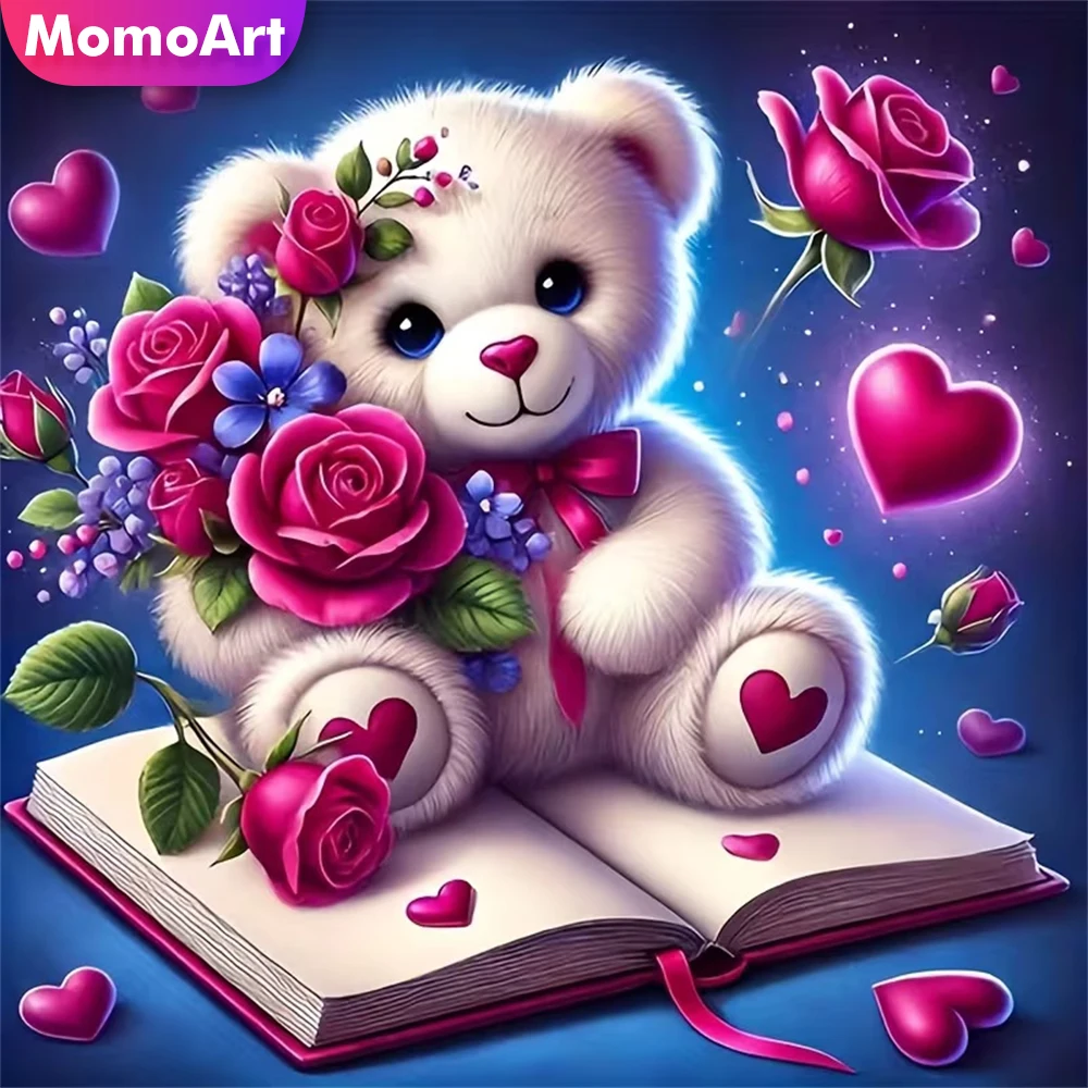 Momoart DIY Elmas Boyama Ayı Hayvan Yeni Başlayanlar için Uygun Yeni Varış Elmas Mozaik Kitap Çiçek Zanaat Seti El Yapımı Hobi