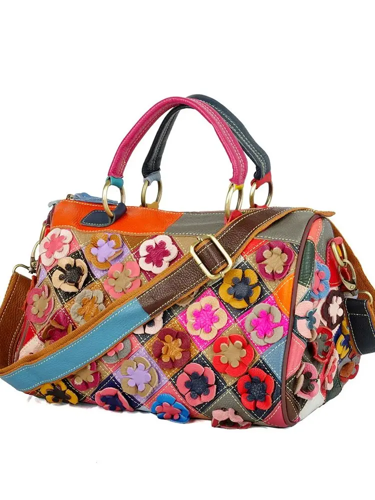 Skórzana ręcznie robiona kolorowa mozaika kwiatowa losowa torebka damska torba crossbody — zdjęcie 2