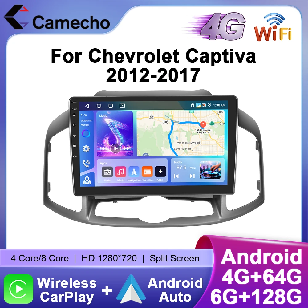Camecho Autoradio mit kabellosem CarPlay und Android Auto für Chevrolet Captiva 2012-2017, intelligente Fahrzeugsysteme, GPS, Stereo, 4G, WLAN, RDS
