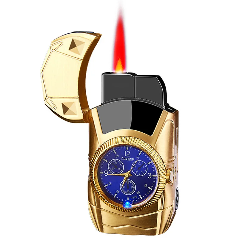 Creative Sports Car Watch Gas Windproof Lighter Colorful Lights Metal Turbine Powerful Gas Jet Torch Lighter Smoking Accessories